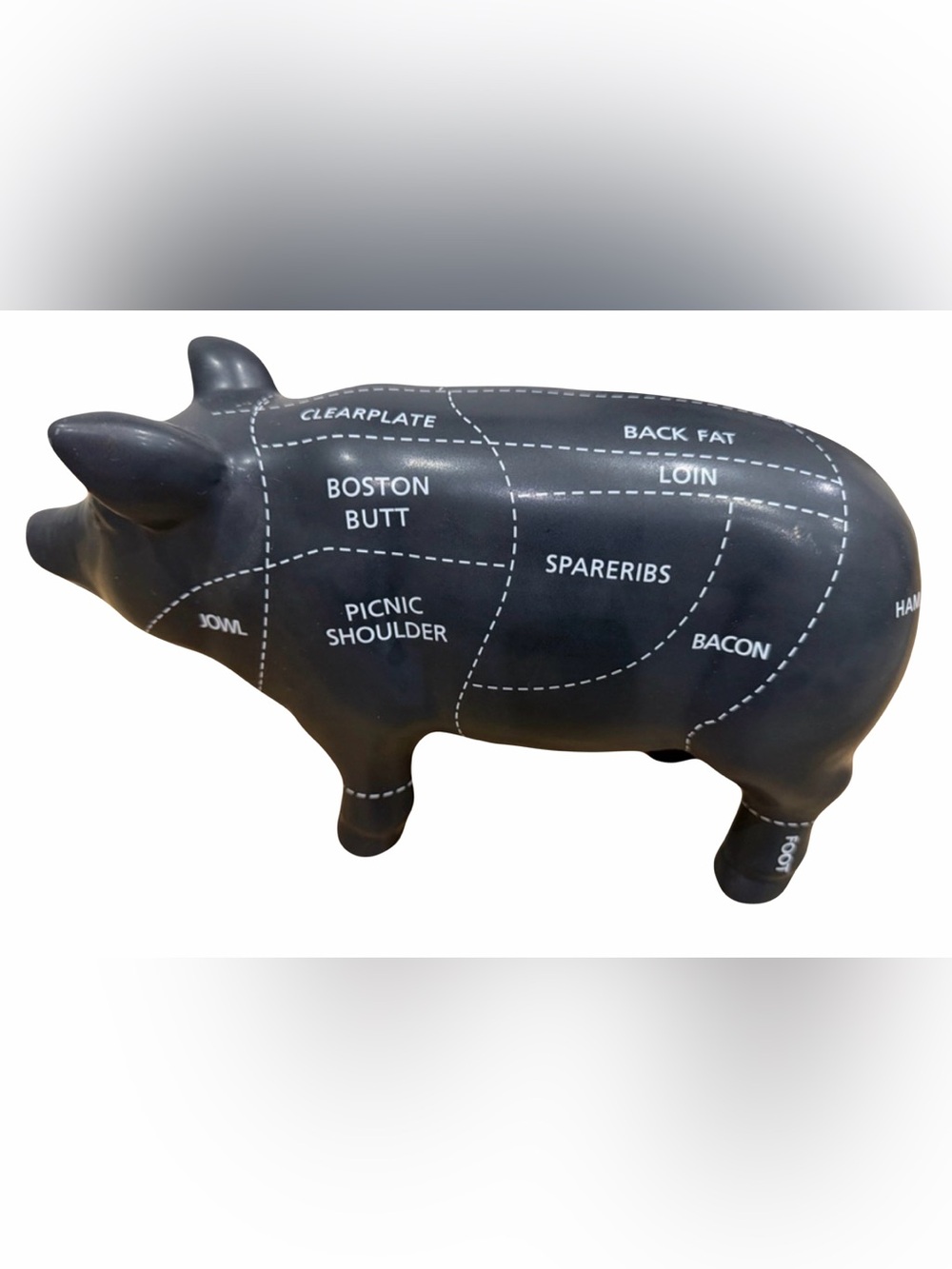 Black Ceramic Pig Hog Boar Cutting Chart Figurine Kitchen Decor’ Black White